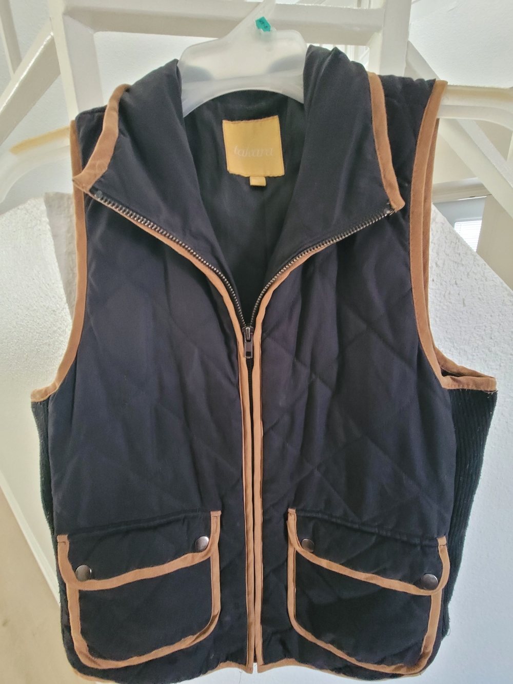 Takara Quilted Black Vest with Tan Trim